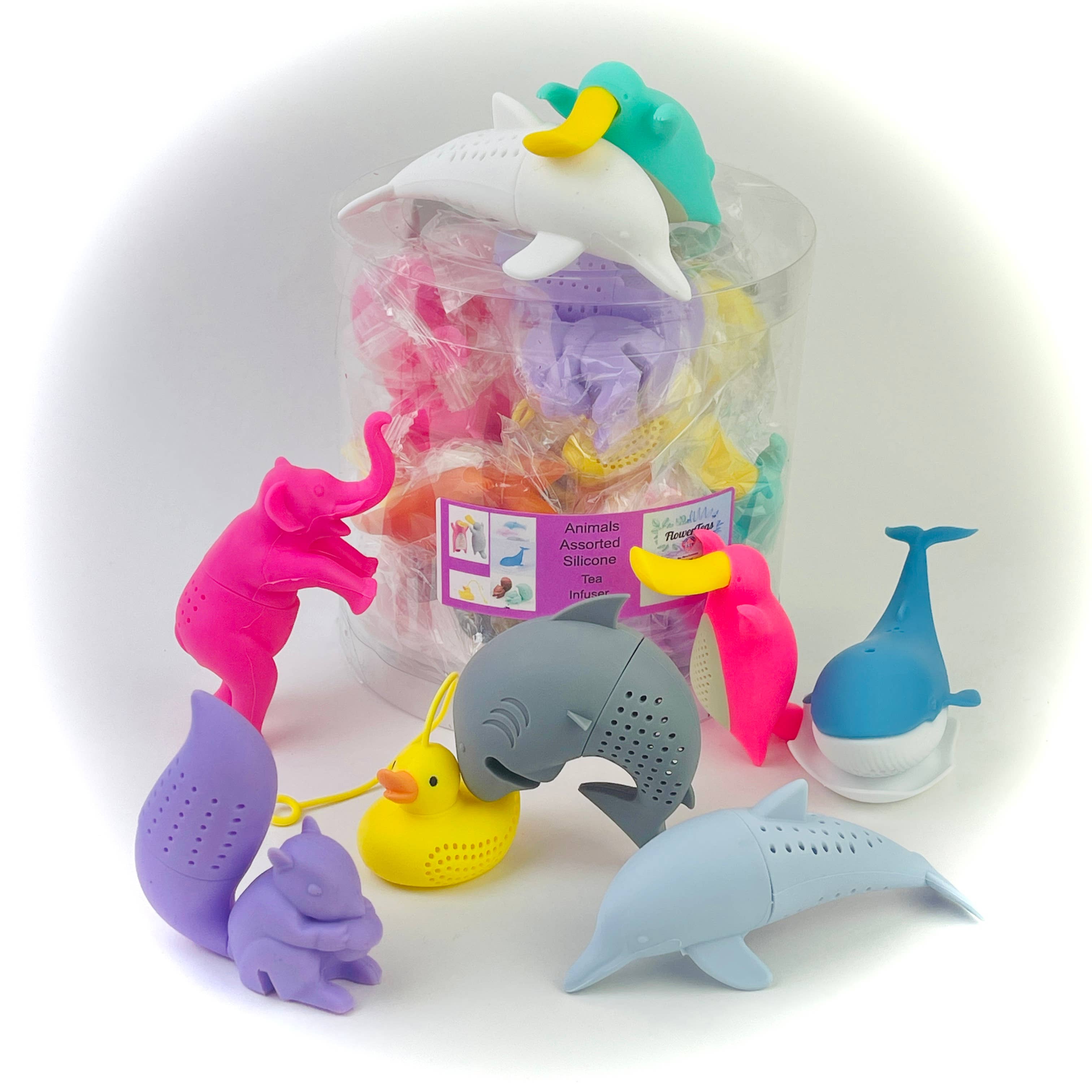 FlowerTeas - Wholesale Tea Strainer/Infuser - Bulk Barrel Silicone Tea Infusers Animals Lotus Lemon Pump3