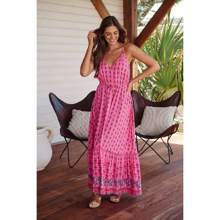 ROBE AVILA IMPRIMÉE ROMANCE FRAMBOISE pour la vente par Jaase