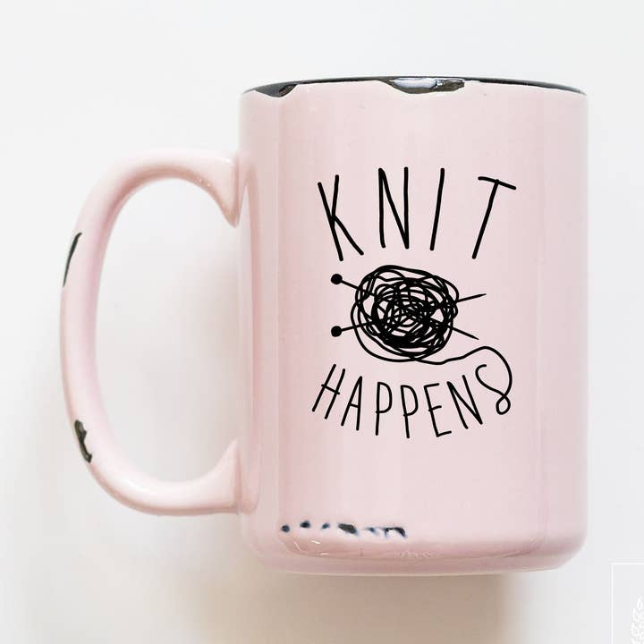 knit happens | ceramic mug for wholesale by Prairie Chick Prints