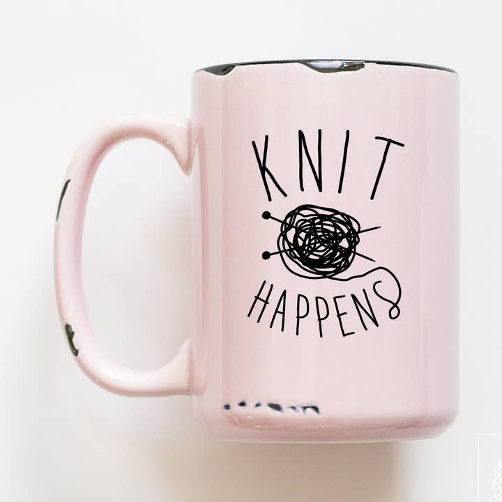 knit happens | ceramic mug for wholesale by Prairie Chick Prints