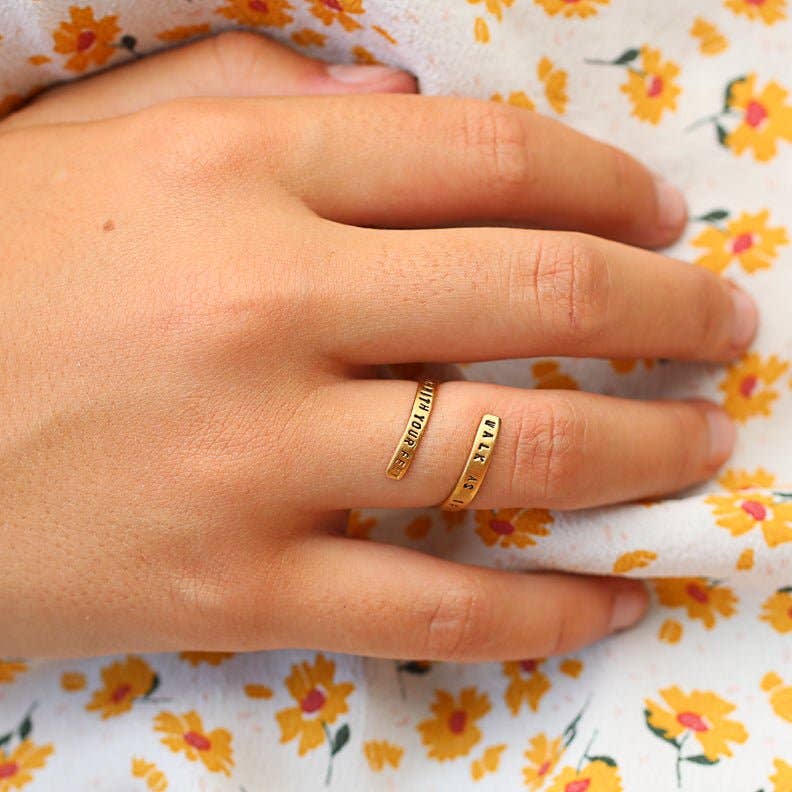 Chocolate and Steel - Wholesale Band/Stacked Ring - Walk as if You Are Kissing the Earth with Your Feet -Thich Nhat Hanh Wrap Ring8