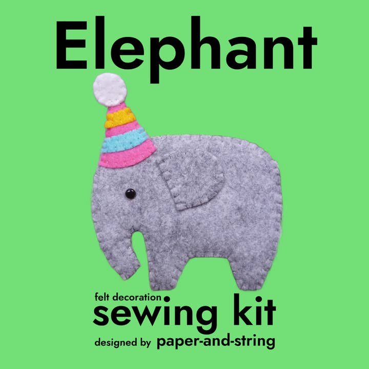Elephant in a Hat Felt Decoration Sewing Kit for wholesale by paper-and-string ltd