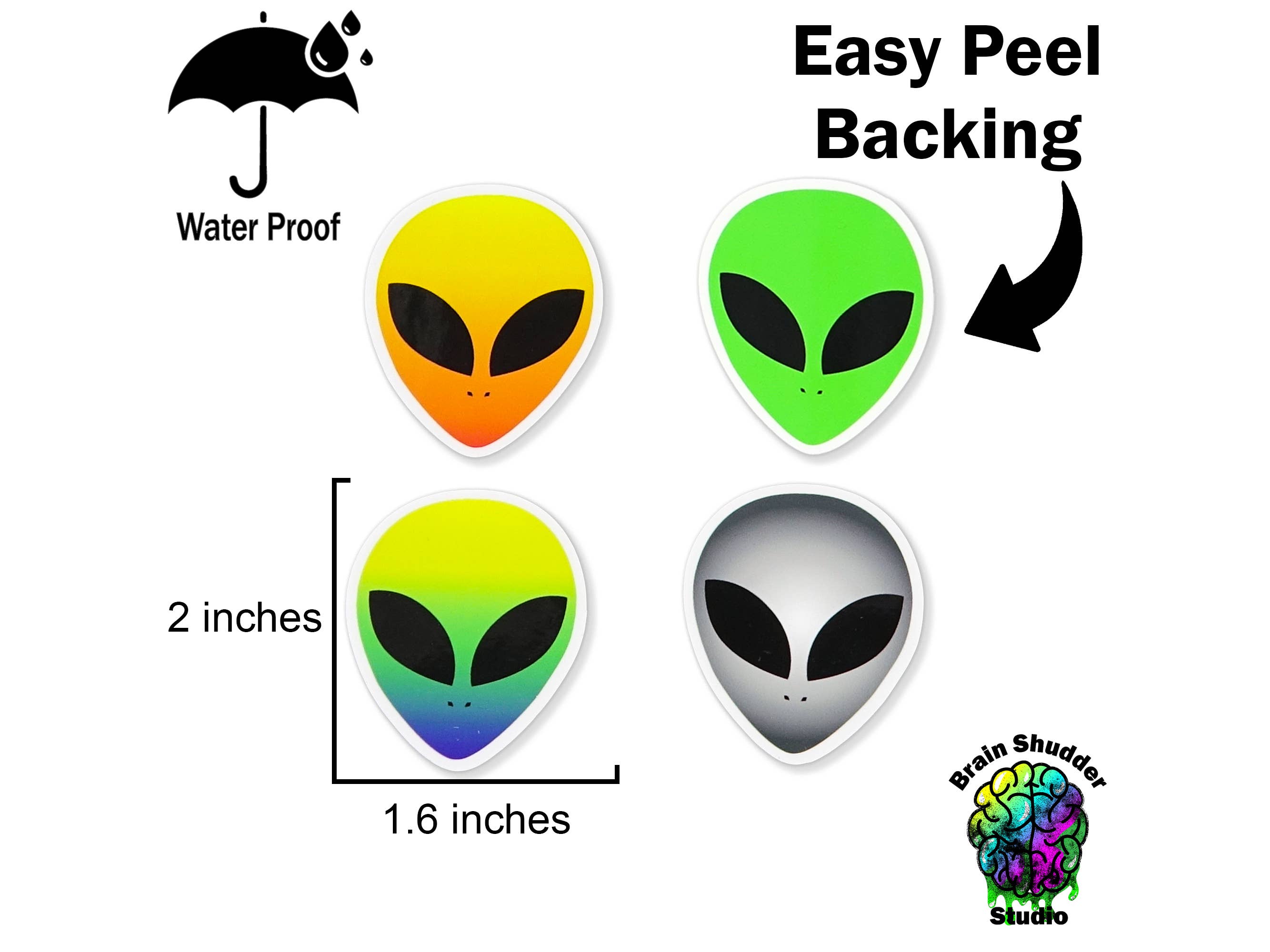 Brain Shudder Studio - Wholesale Sticker - Alien Head Sticker Pack7