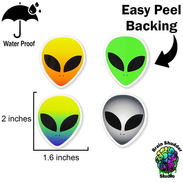 Brain Shudder Studio - Wholesale Sticker - Alien Head Sticker Pack7