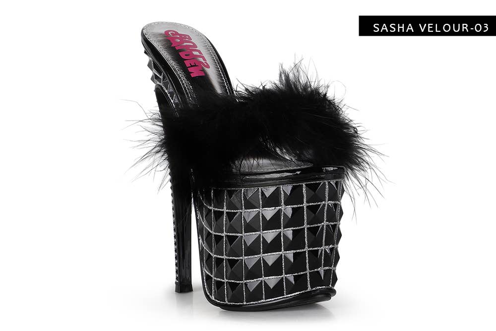 Anthony Wang – Engroshandel Platform - Dame – Anthony Wang Sasha Velour-03 højhælede plateau-sandaler med sideszips0