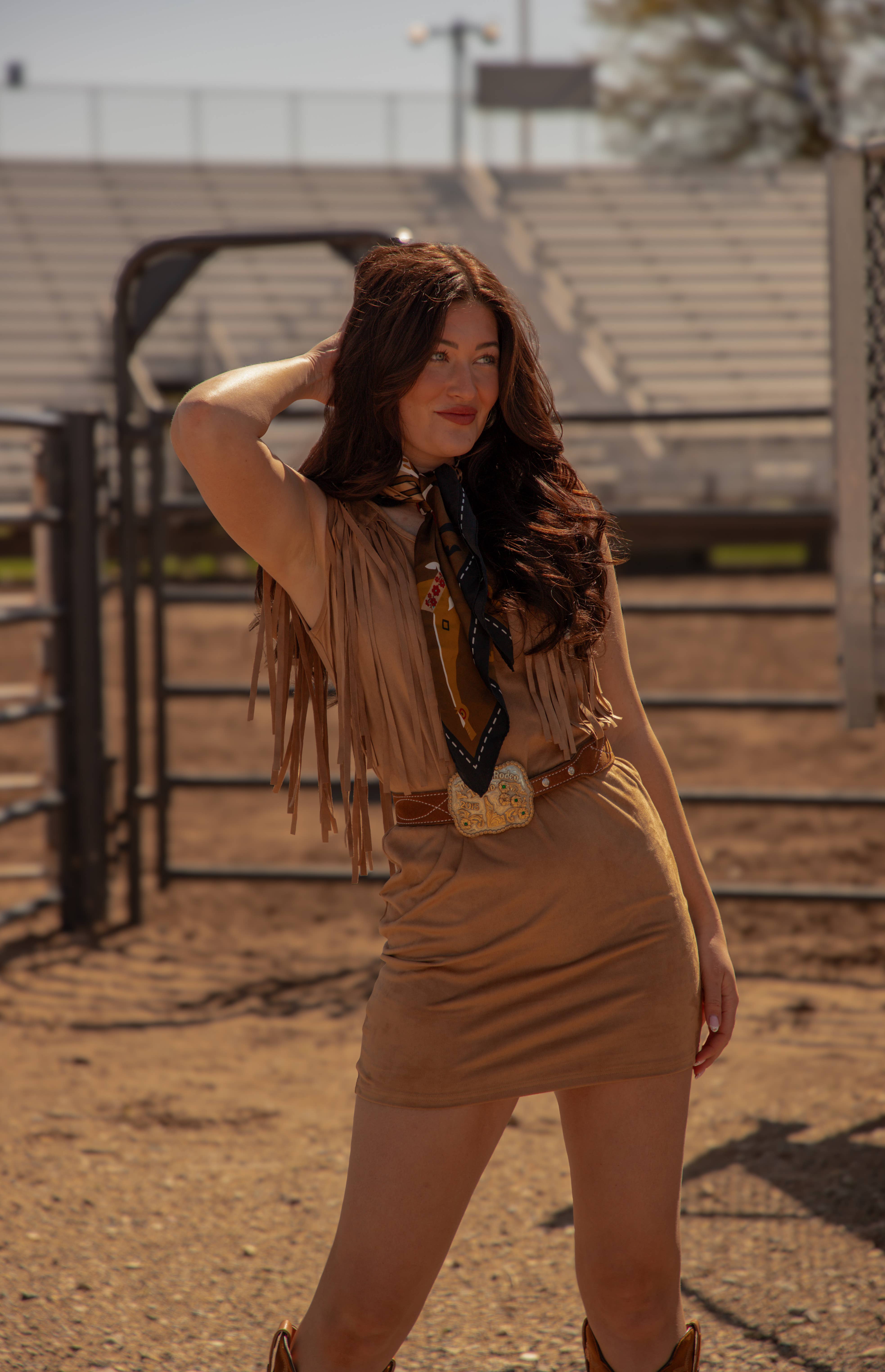 Multi Colored Poly Faux Suede Dress with Frings-D-203 for wholesale on Faire6