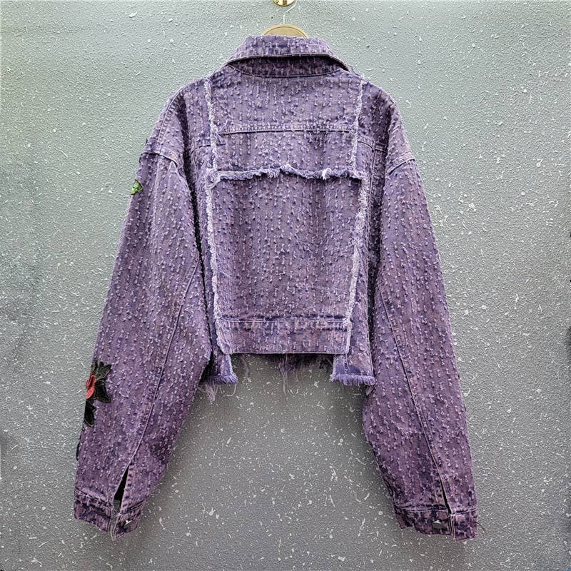 Purple JK061 3D Floral Edge Denim Jacket - Spring Fashion for wholesale on Faire1