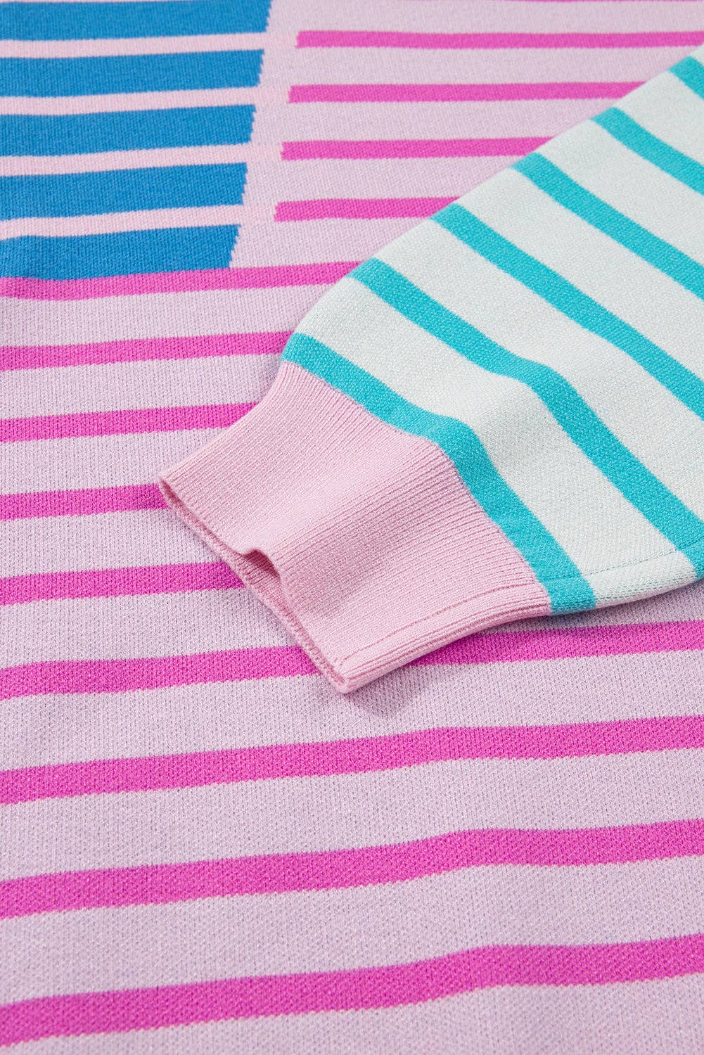 Hemelsblauwe streep Plus Size Gestreepte Colorblock Half Zip Trui voor groothandel op Faire8