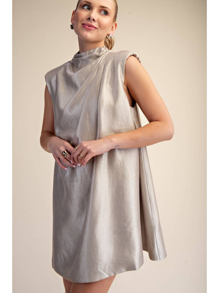 Glam - Wholesale Dress - Women's - Sleeveless Shoulder Pad Gathered Detail Mini Dress