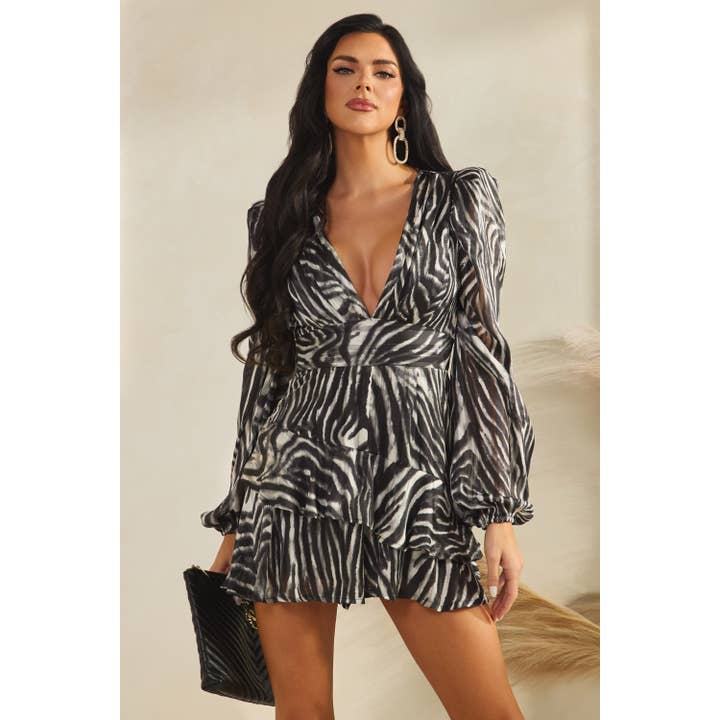 Mono de manga larga con doble volante y estampado animal. para venta al por mayor de The Sang