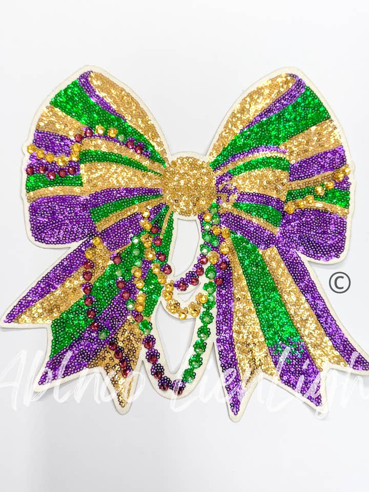 Big Mardi Gras Bow Sequins Patch for wholesale by ABLNco