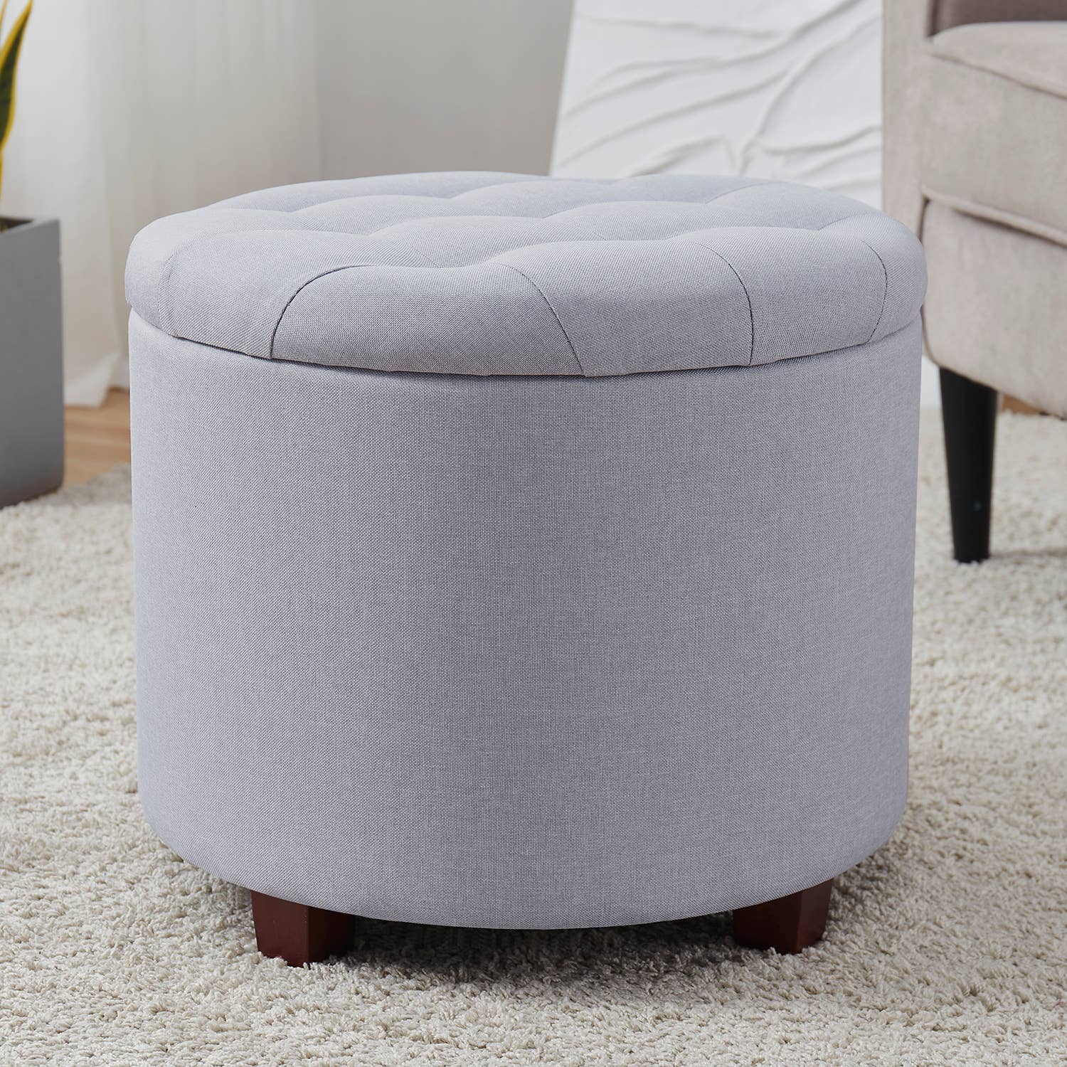 Ornavo Home - Vente Repose-pieds - Pouf coffre rond capitonné Donovan10