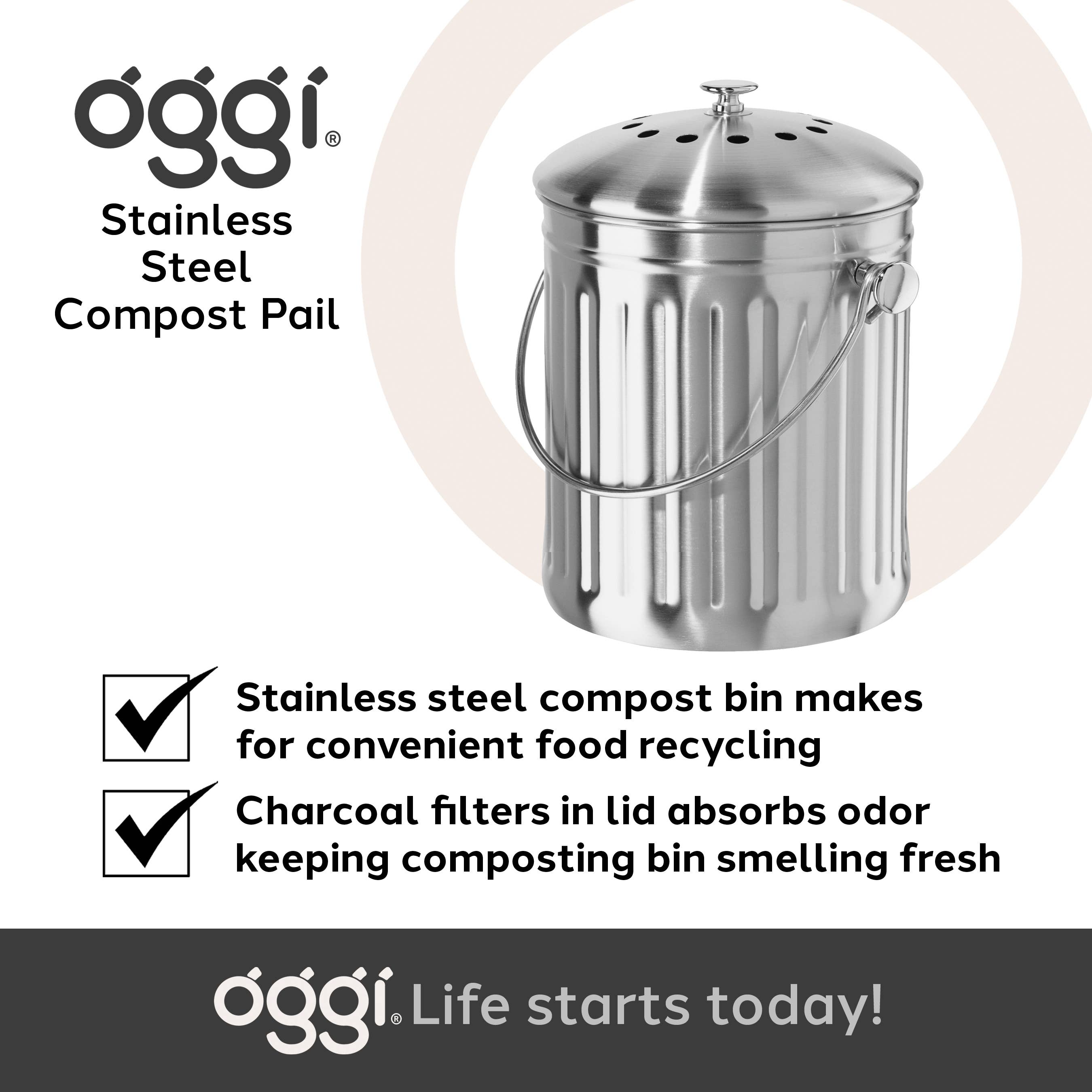 Oggi - Wholesale Kitchen Tool/Gadget - Compost Pail - Stainless Steel, Countertop (3.8 lt, 128 oz)6