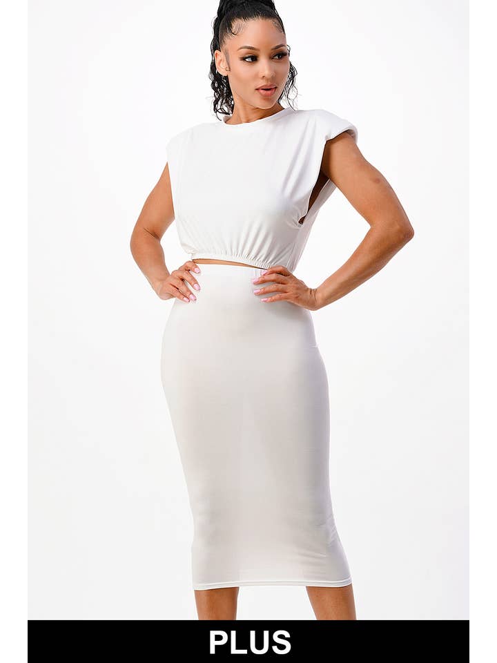 SJL Apparel - Wholesale Top & Skirt Set - Women's - PLUS SIZE V-NECK T SHIRTS AND BIKER SHORT SET