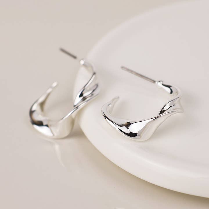 Silver Plated Wave Hoop Earrings for wholesale by Peace Of Mind