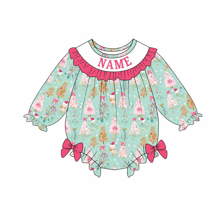 Auraquise - Wholesale Dress - Baby - Baby Girls Christmas Custom Name Tree Embroidery Smock Outfits1