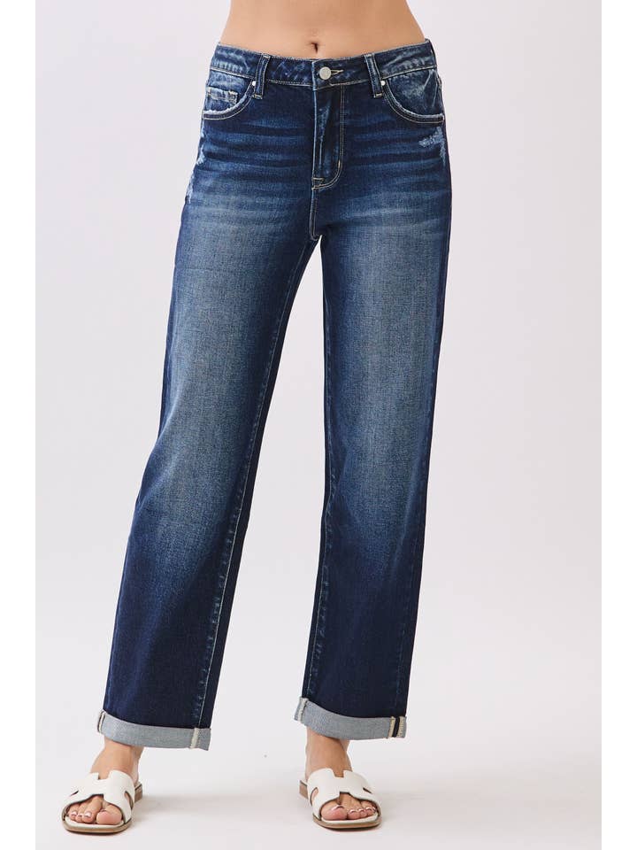 Petra153 - Wholesale Jeans - Women's - P1559X-DK HIGH RISE COMFORT BAGGY STRAIGHT W/ CUFFED HEM11