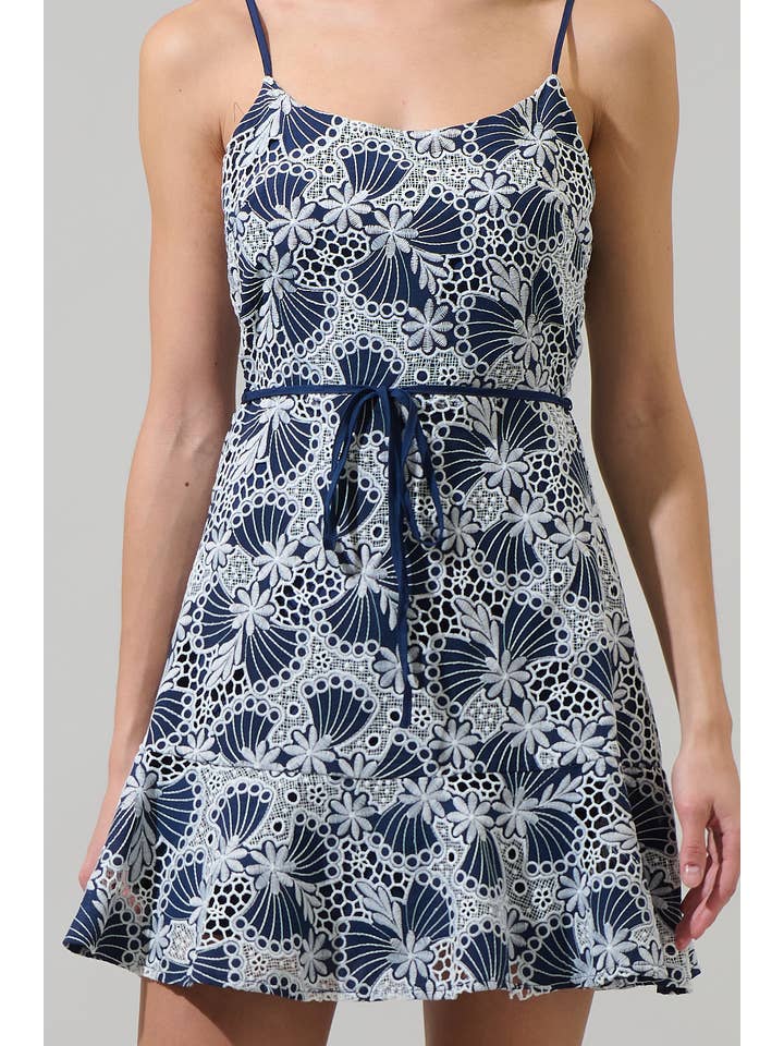 BLUE WHITE Skye Eyelet Rudy Mini Dress for wholesale on Faire