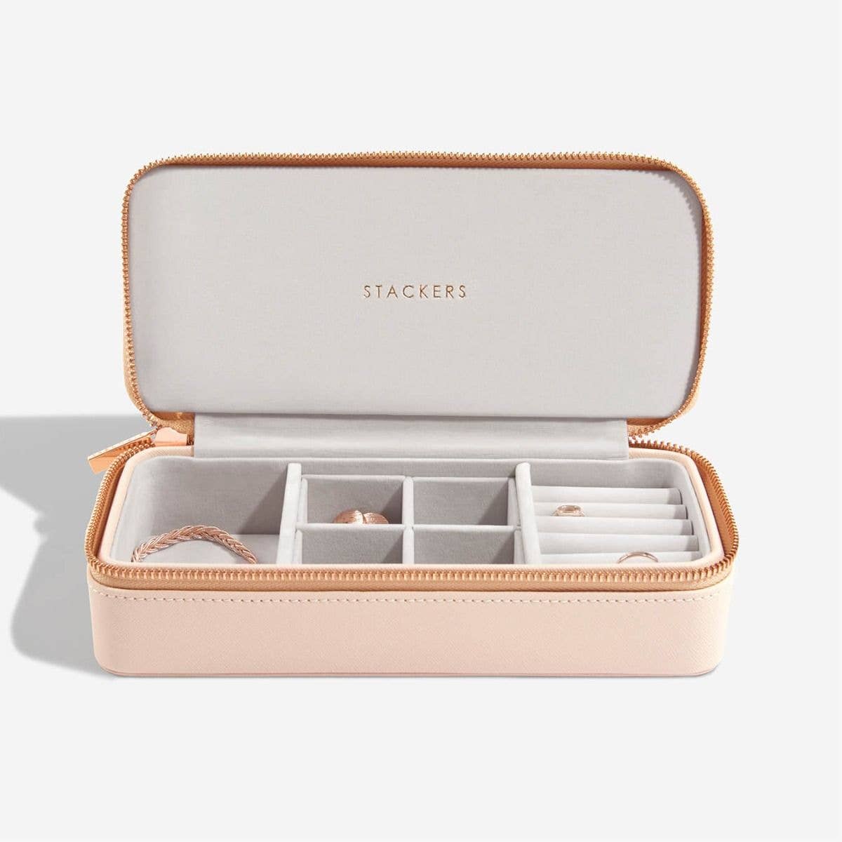 Stackers – wholesale Jewellery box/organiser – Blush Large Zipped Travel Jewellery Box3