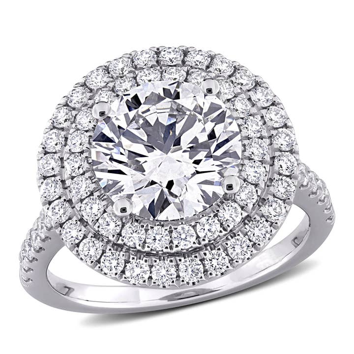 Bague de fiançailles halo double (3 7/8 ct. tw.) pour la vente par Created Forever