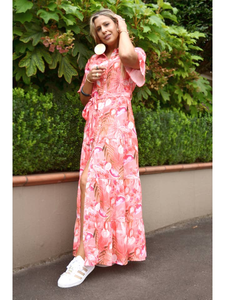 Ostara Collection - Wholesale Dress - Women's - Pink Paradise Maxi Shirt Dress7