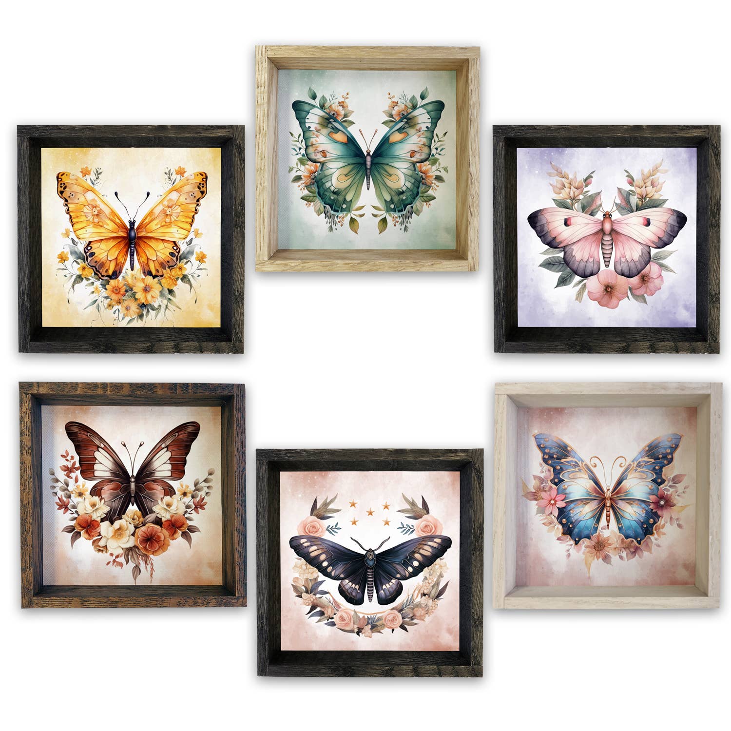 Hangout Home - Wholesale Sculpture - Set of 6 Butterflies and Flowers Wood Signs Assortment Art0