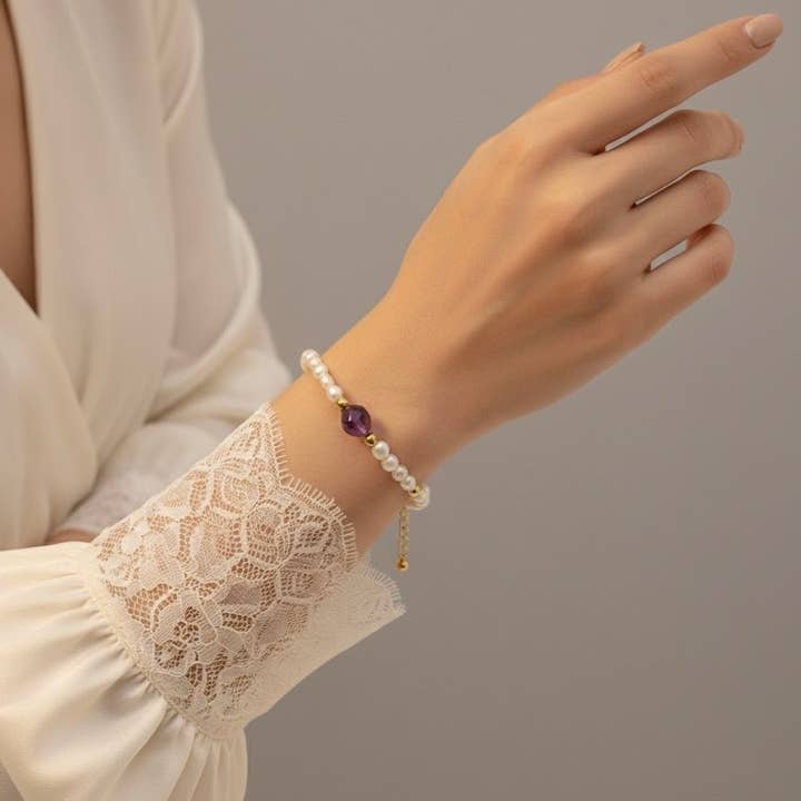 SOGNO – pulseira com pérolas de água doce e ametista por atacado de OE!