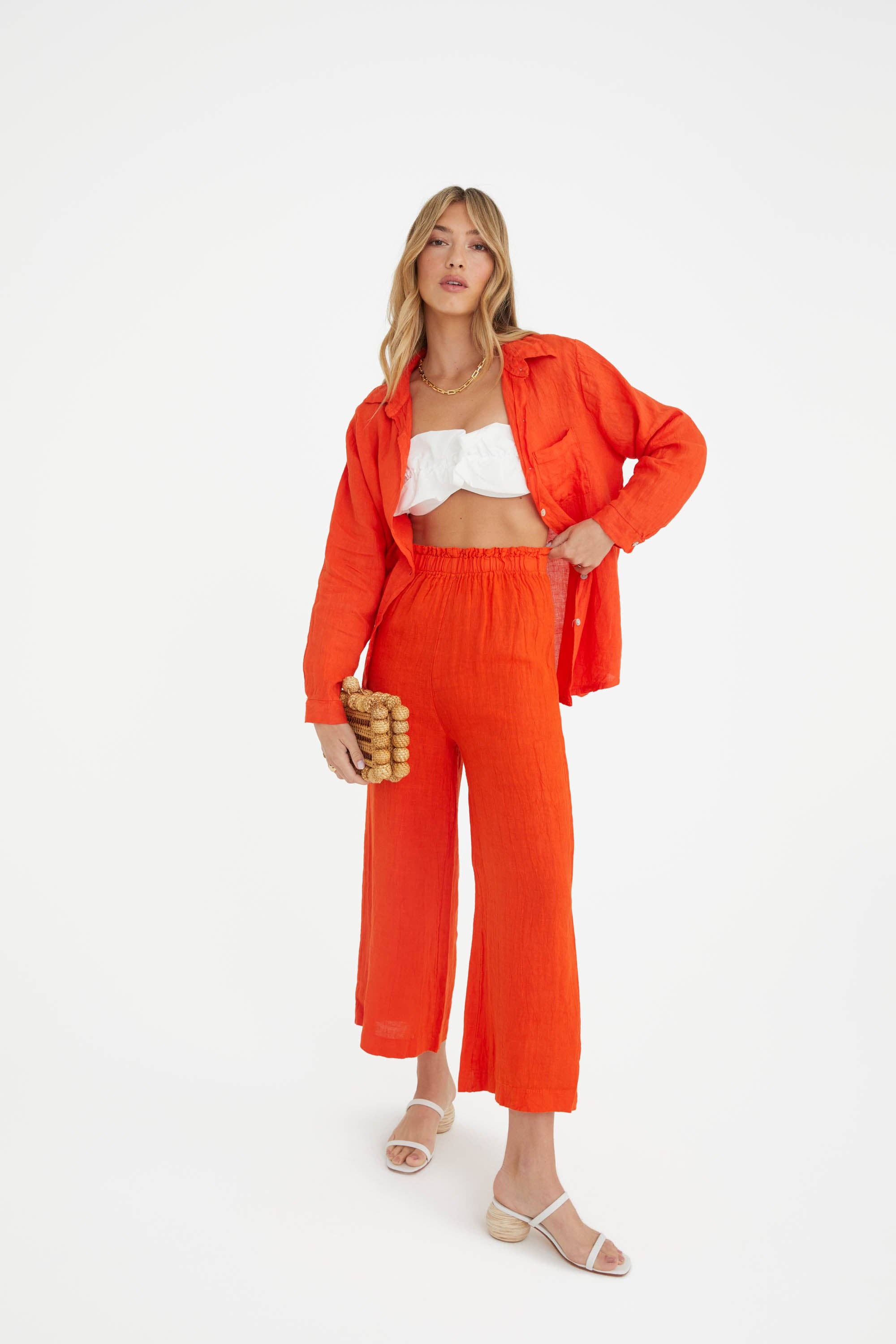 Marché - Wholesale Button Down Shirt - Women's - The Playa Linen Shirt in Papaya