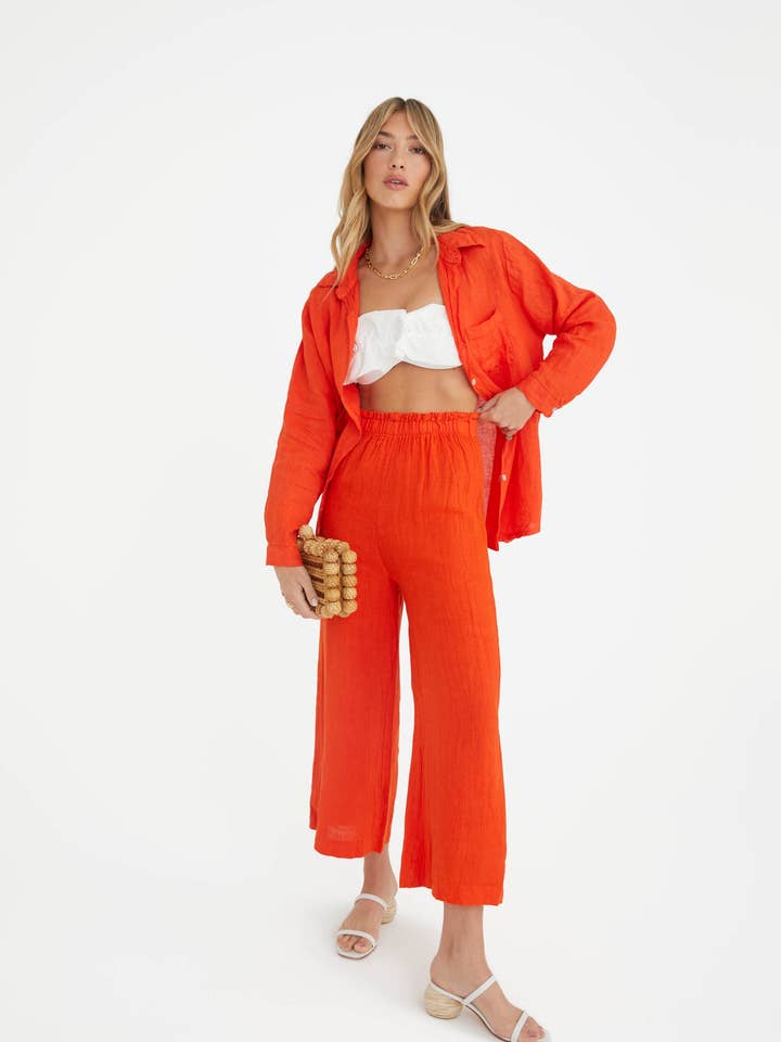 Marché - Wholesale Button Down Shirt - Women's - The Playa Linen Shirt in Papaya0