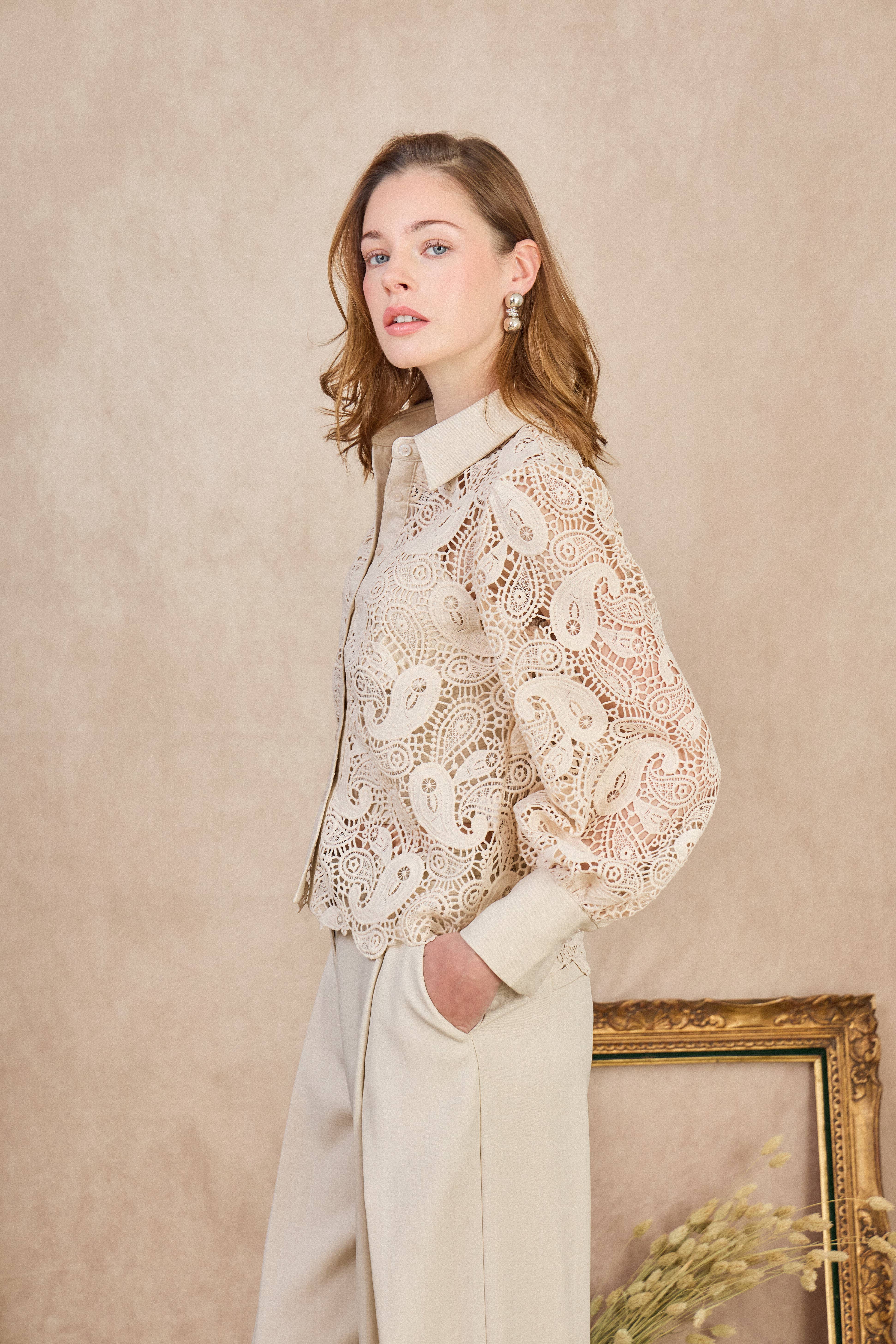 LULUMARY - Venta al por mayor Camisa con botones - Mujer - Blusa de encaje CH36117