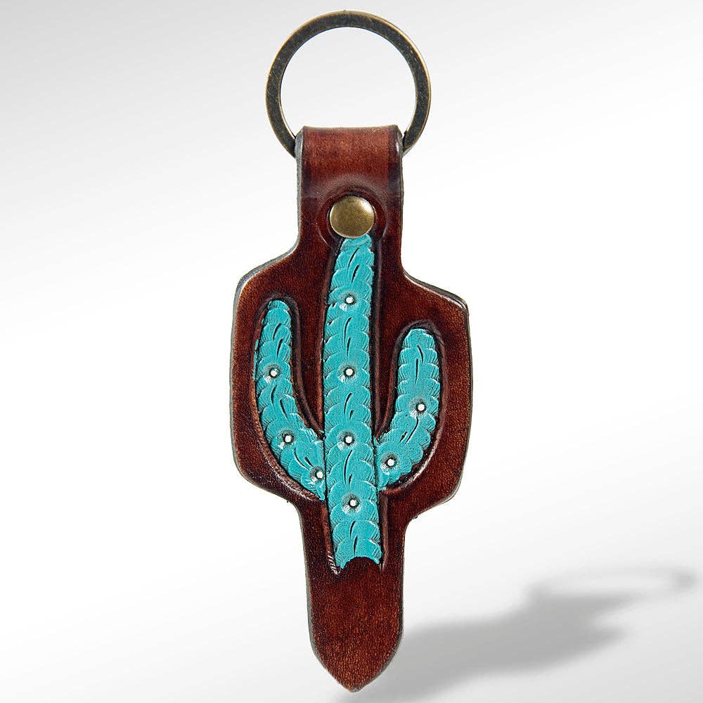 LS Western - Vente Porte-clés – unisexe - Porte-clés en cuir travaillé turquoise LC-ADKR163   Design Western Saguaro0