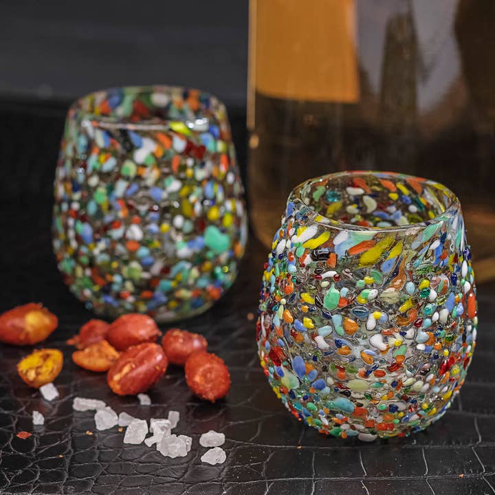 MEXTEQUIL - Wholesale Shot Glass - Hand-Blown Shot Glasses - Set of 4 - 2 Oz- Barrel Confetti