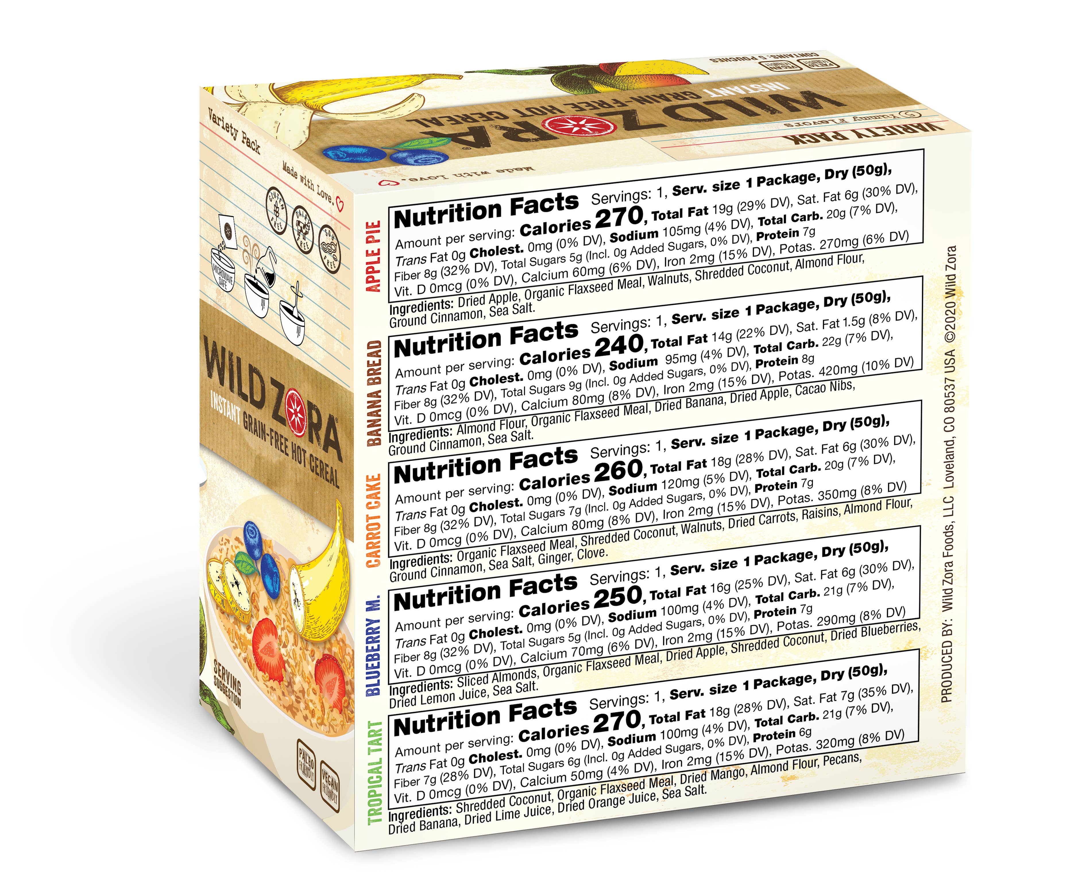 Wild Zora - Wholesale Breakfast Cereal - Instant Grain-Free Hot Cereal -Variety Pack 5pk1