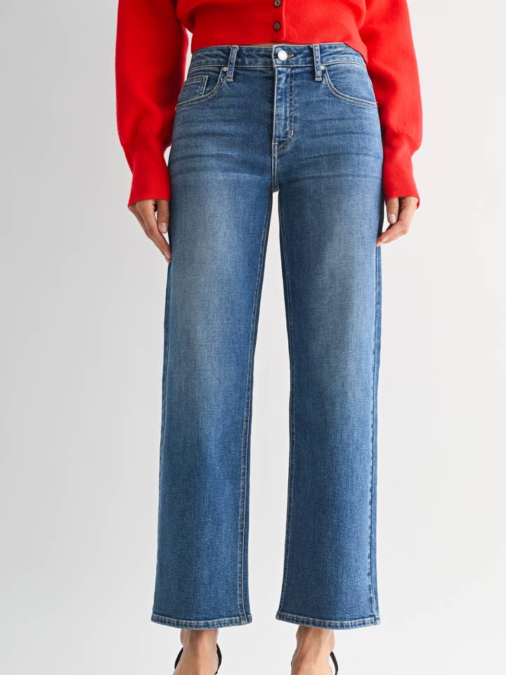 BP511J - MED - Mid Rise Slim Wide Leg for wholesale by JUST BLACK DENIM