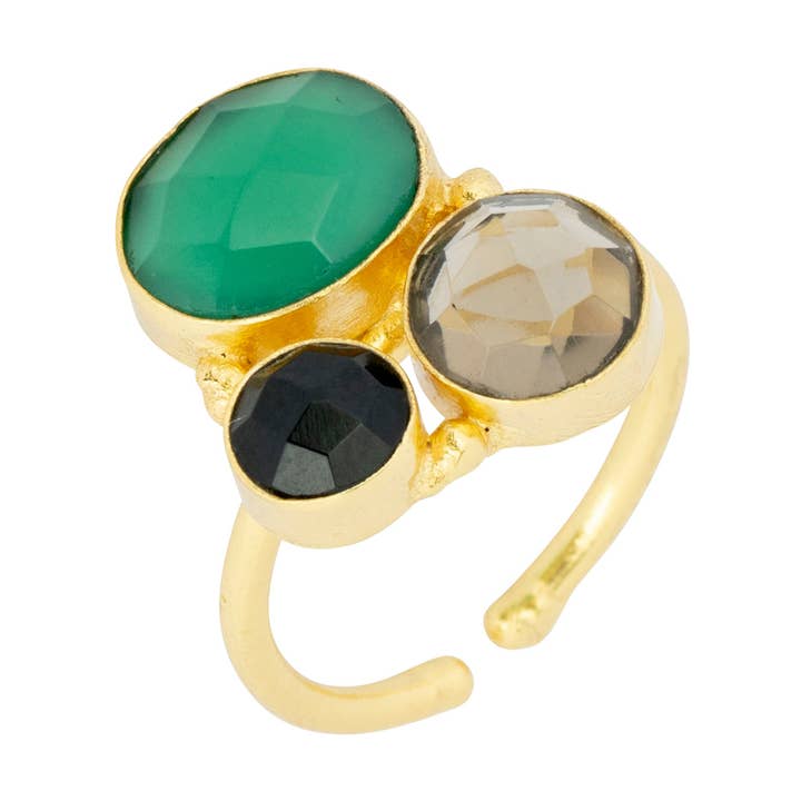 Ashiana London - Vendita all'ingrosso Anelli multipietra - Anello Florence verde e nero0