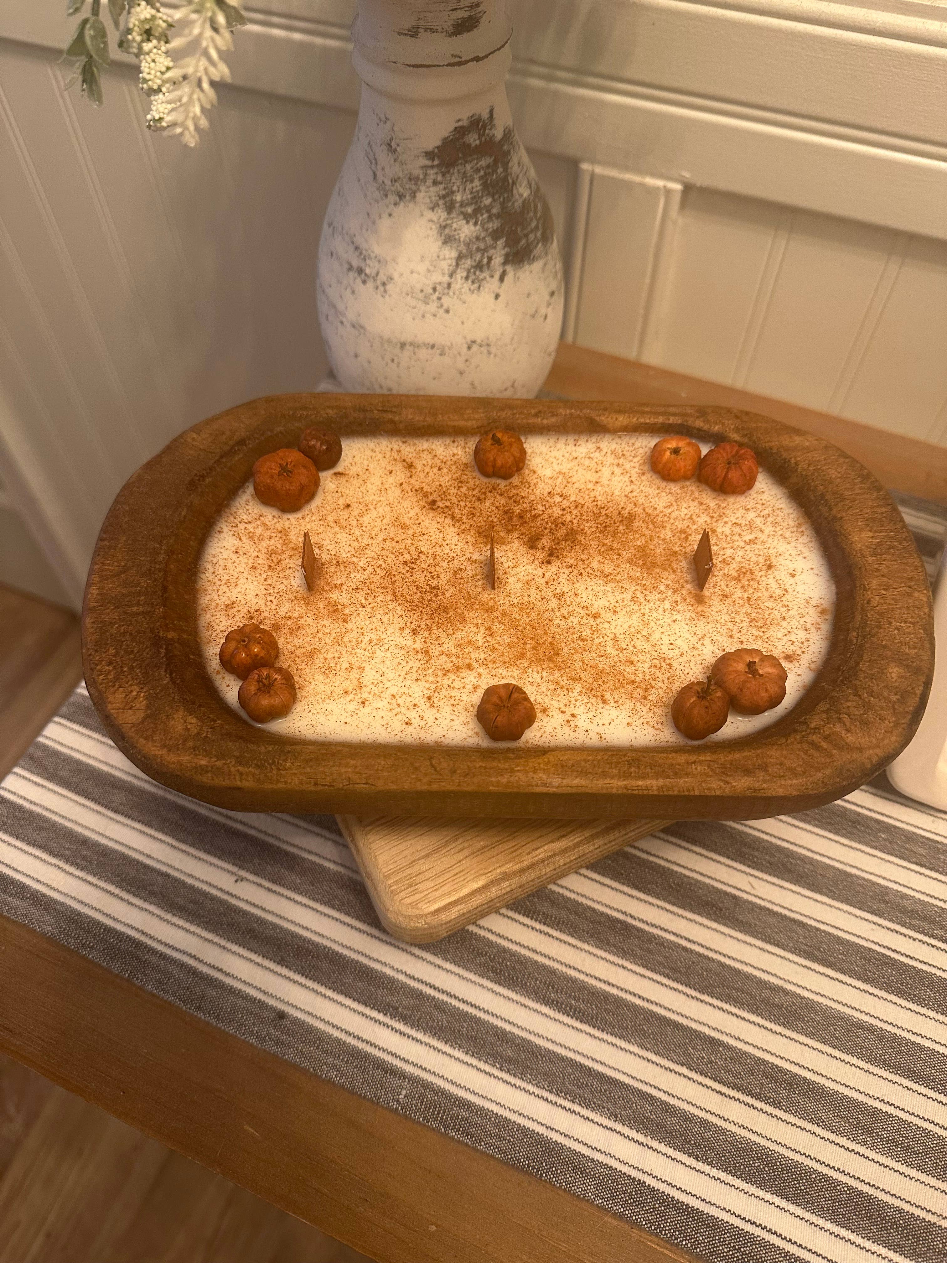 Shells Primitives/No Place Like Home - Wholesale Jar/Filled Candle - Dough Bowl Soy Wax Candle w/ mini pumpkins