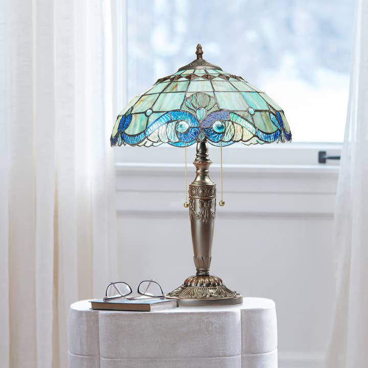River of Goods - Wholesale Accent/Desk Lamp - 20"H Jasmine Blue & Green Stained Glass Table Lamp