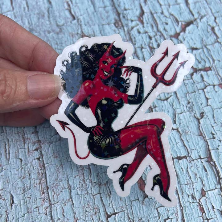 Prairie Chicken Sticker Shop & Gifts - Wholesale Sticker - Devil Pinup Girl Die Cut Vinyl Sticker