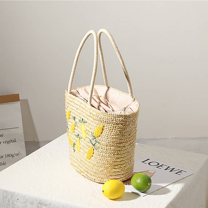 Beige WOMEN EMBROIDERED BEACH WOVEN BAG_CWAB1877 for wholesale on Faire