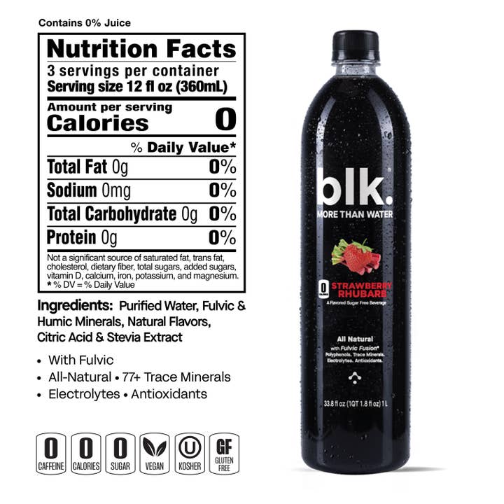 blk. water - Wholesale Flavored/Infused Water (Non-Carbonated) - blk. Water Strawberry Rhubarb, 1 Liter 12 Pack, Bottles