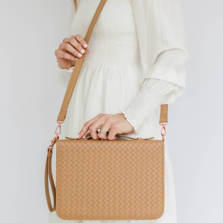 NEW Bible Cover, Weave Bible Case, Crossbody CARAMEL for wholesale by Ever, AJ