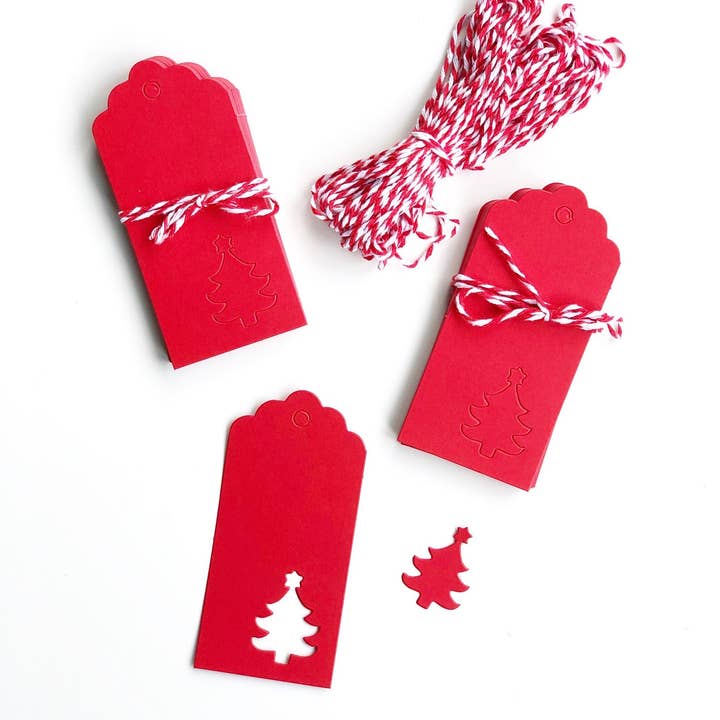 Recycled Christmas Gift Tags + Twine - Red Tree for wholesale by For Good Co