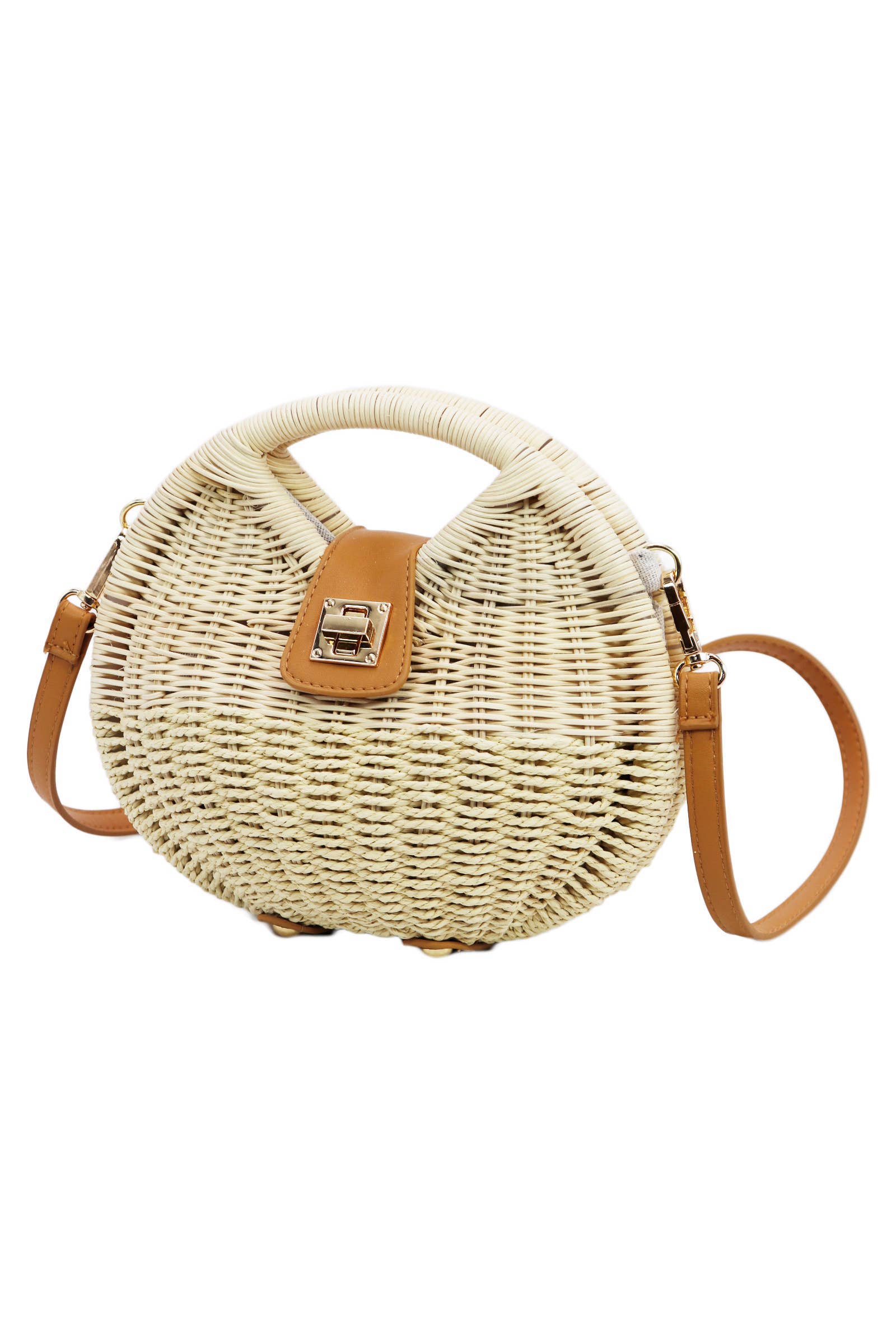 Cap Zone - Wholesale Beach Bag - Two Tone Rattan Straw Wicker Circle Purse Bag10