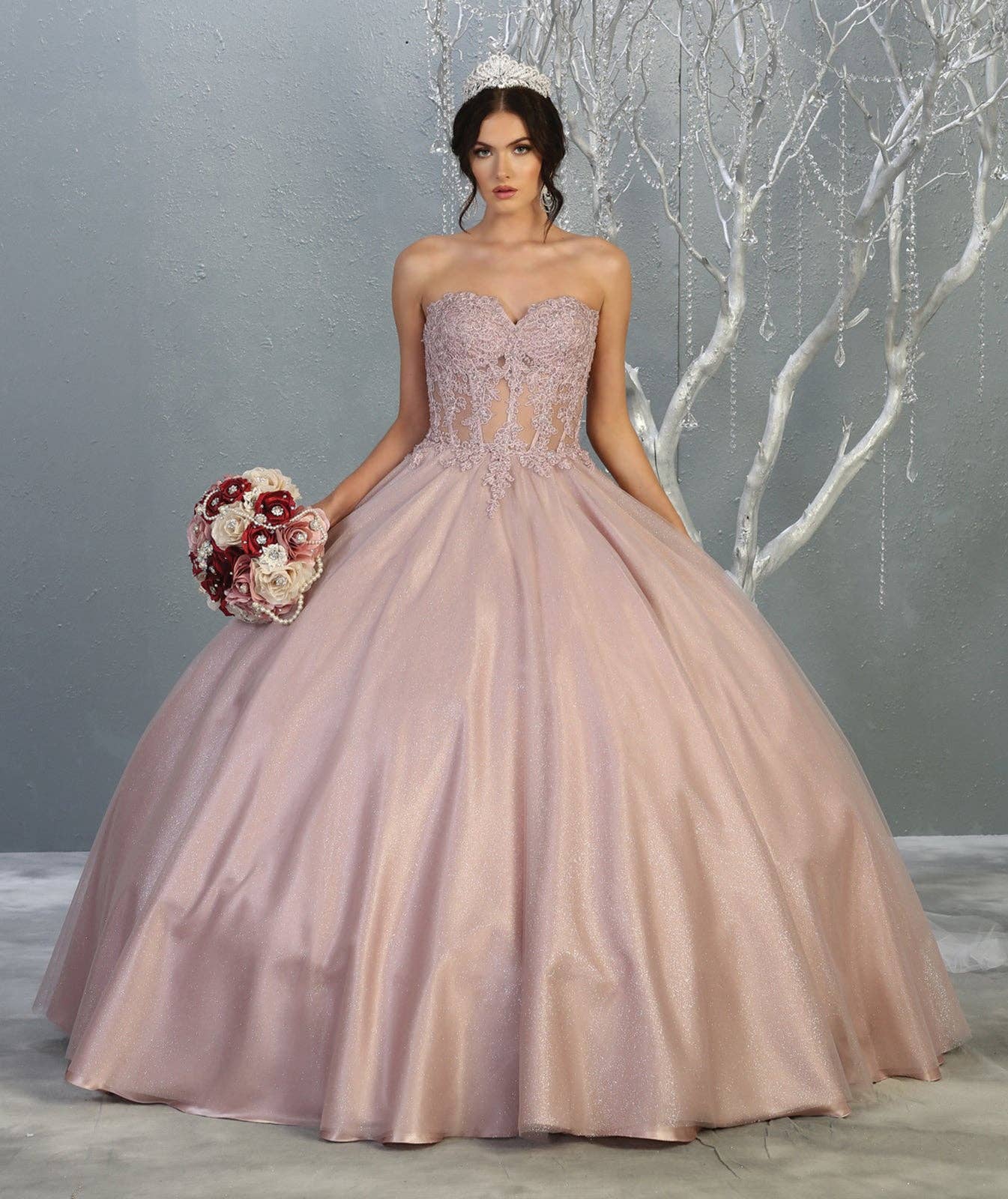 LA Merchandise – wholesale Gown – Women's – LA141 Strapless Lace Bodice Quinceanera Ball Gown5