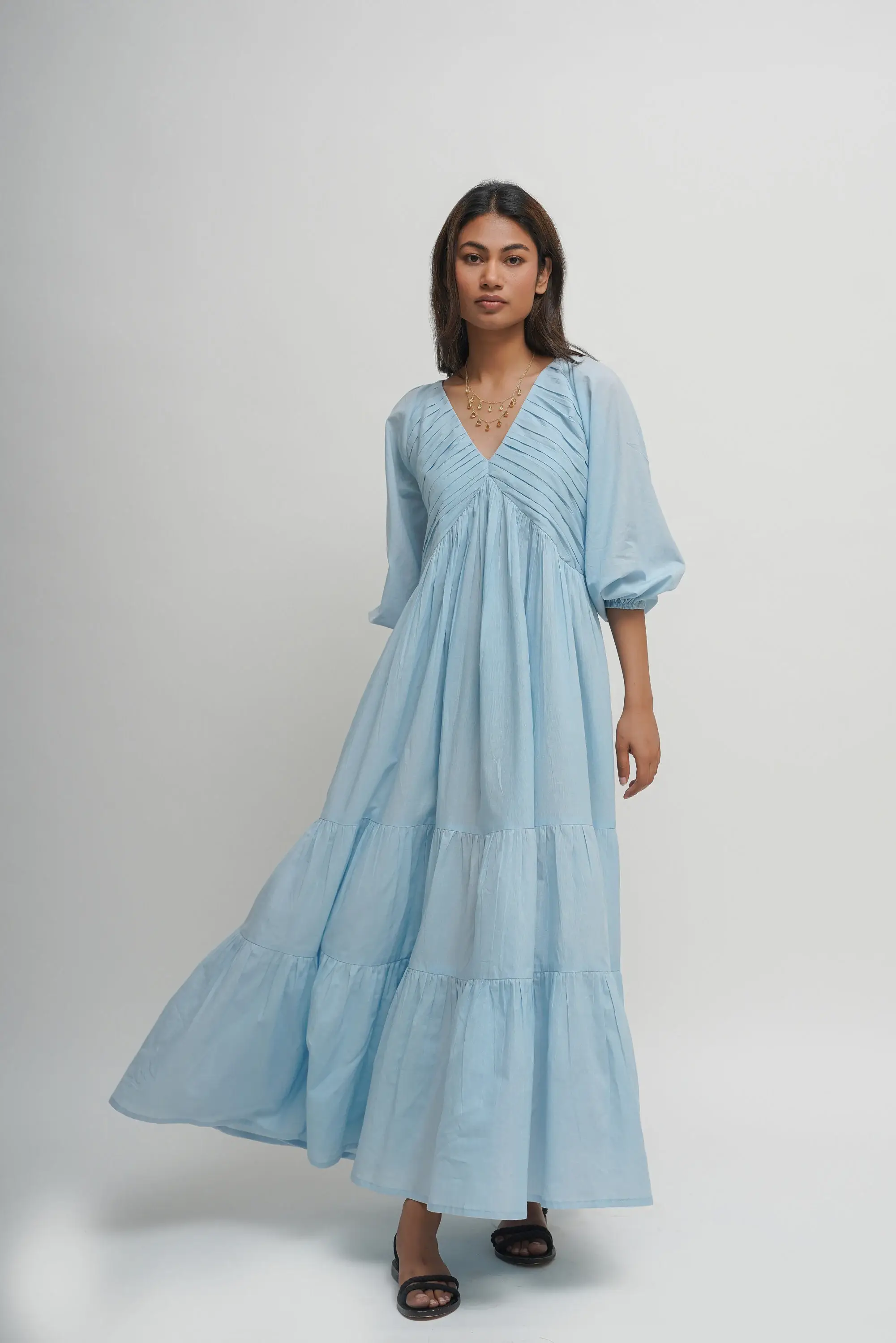 Tailor Didi - Wholesale Dress - Women's - Organic Cotton Pleated Maxi Dress with Pockets, Boho Tunic8