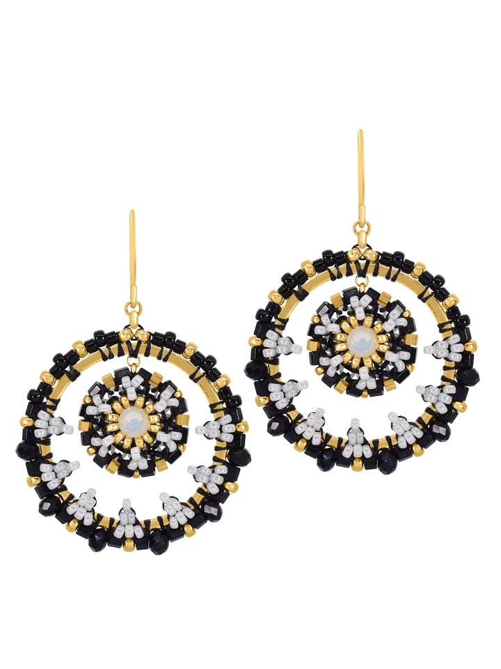Duo Earring in Black, Gold and White, style E24826 for wholesale by Miguel Ases
