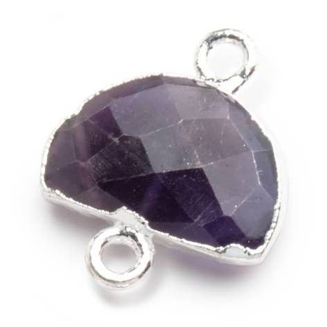 9x14mm Silver Leafed Amethyst Faceted Half Moon Focal Connector 1 piece for wholesale by Beads of Cambay