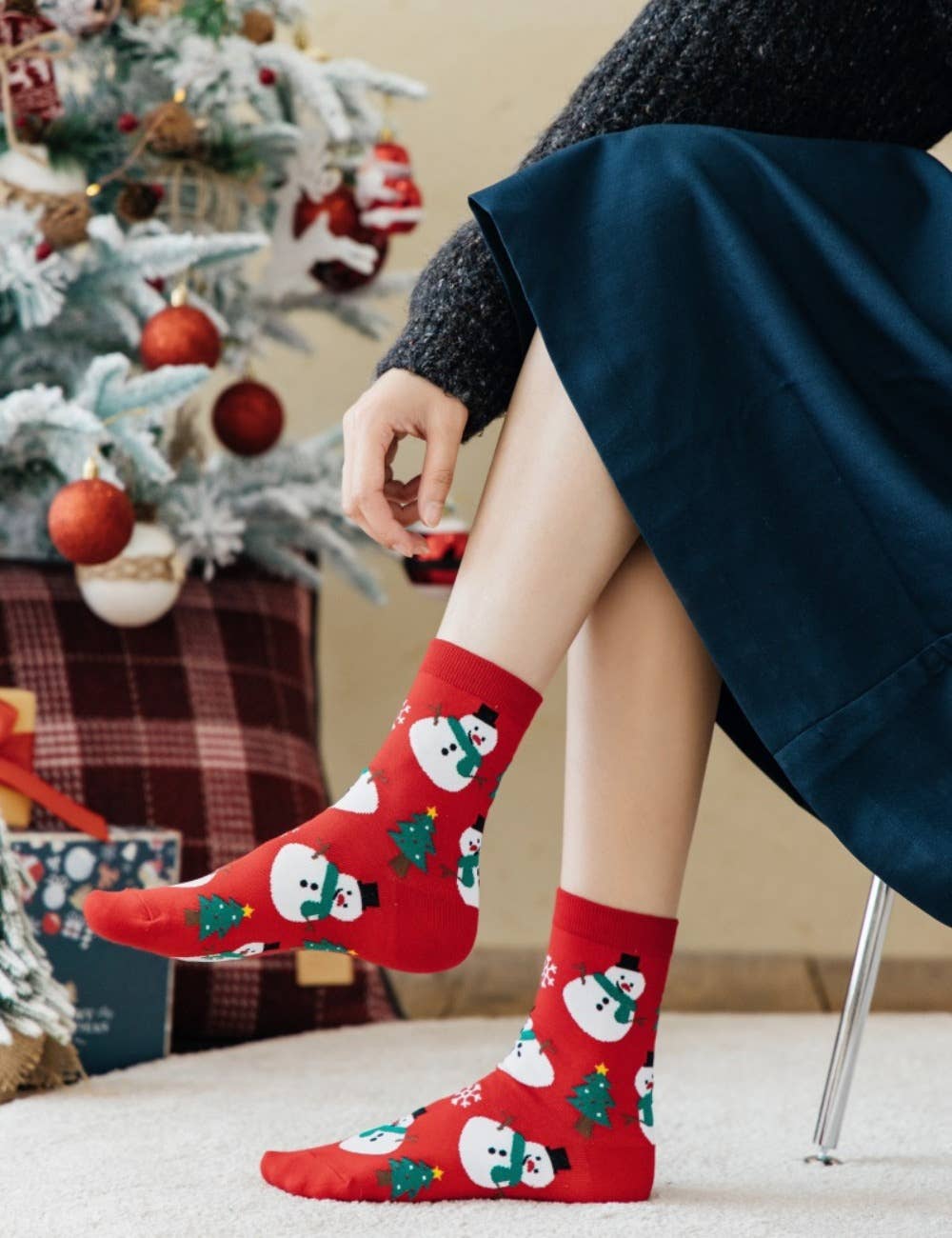 Sweetkama - Vente Chaussettes – femme - Chaussettes au-dessus de la cheville Joyeux Noël pour femmes SKASC41784