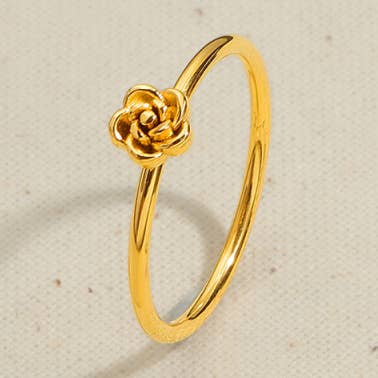 Dainty Gold Rose Flower Stacking Ring in Stainless Steel for wholesale by Perimade & Co. LLC