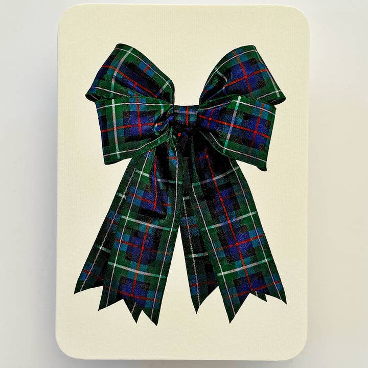 Canonbury Press - Vendita all'ingrosso Biglietti di auguri generici - Biglietto di Auguri con Fiocco a Quadri Blu e Verde | Biglietto di Compleanno